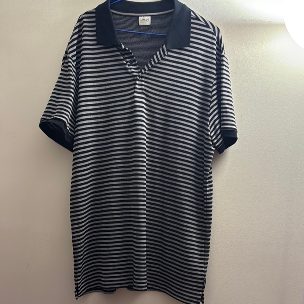Armani Collezioni Men's Striped Black and Gray Shirt Size: 3XL